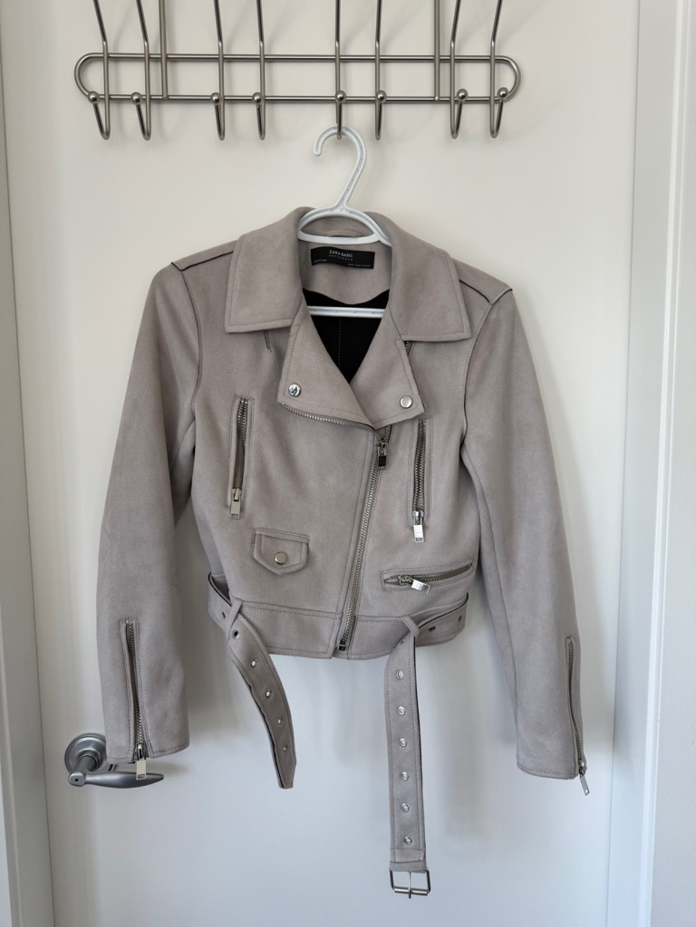 Zara Women's Suede Biker Jacket - Light Taupe